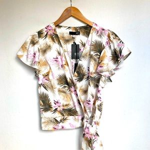 KUT FROM THE KLOTH Top Medium Sleeveless Tropical Hawaiian Surplice